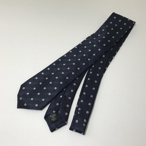 Ermenigildo Zegna Men’s 100% Silk Dark Blue White Neck Tie 57" Made in Italy - Picture 5 of 6