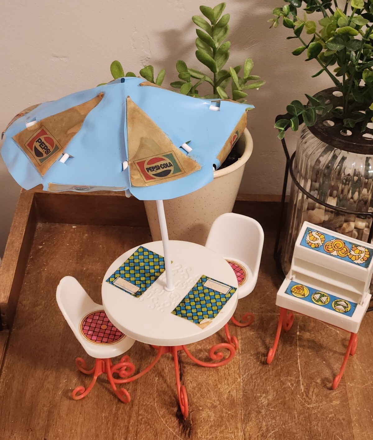 Vintage Mattel Barbie Play Paks Patio Party Set with Pepsi Umbrella 2316