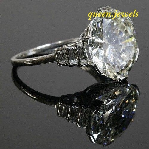 Huge 4.10CT Lab Created Round Cut Diamond Vintage Wedding Ring 14K White Gold FN - Picture 2 of 5