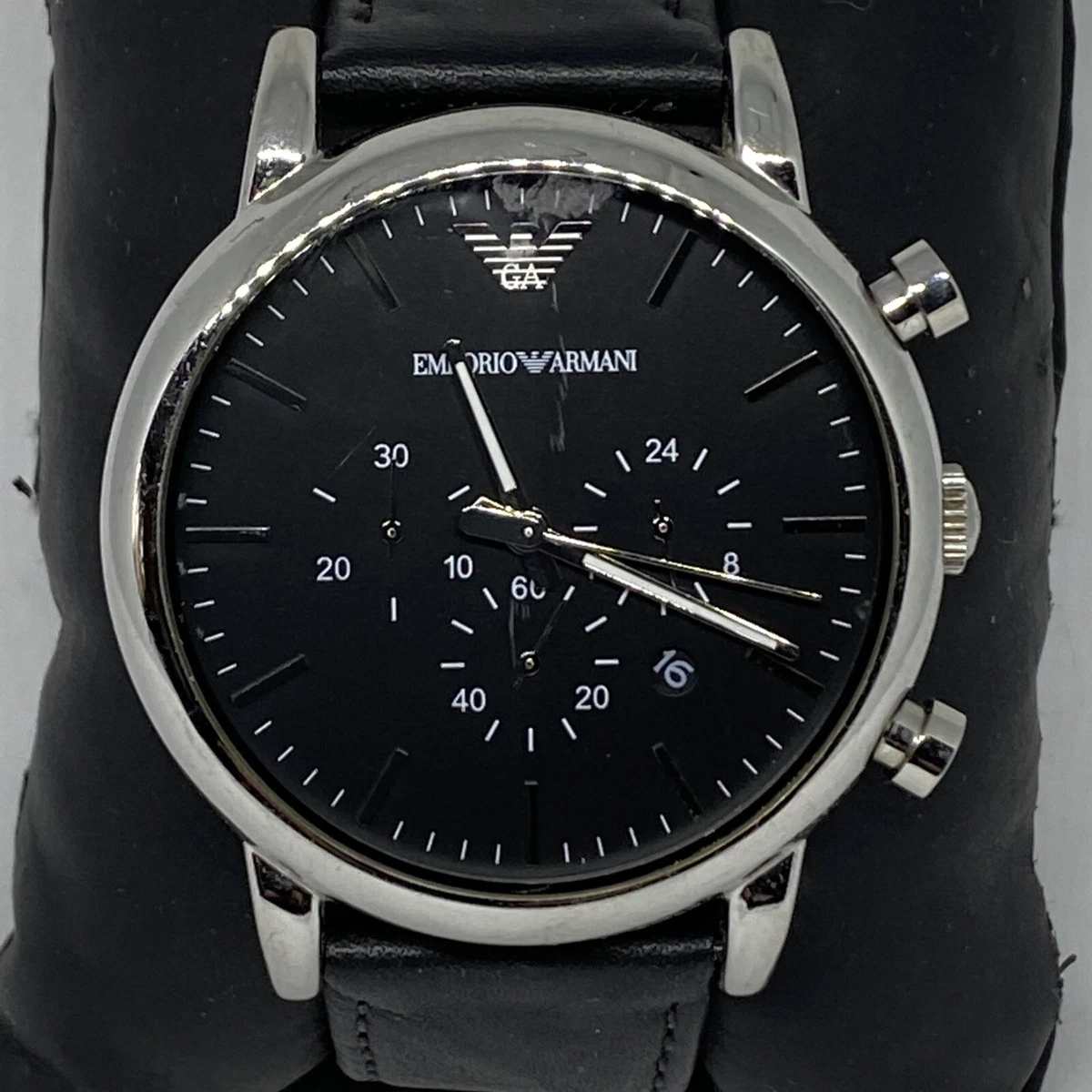 Emporio Armani Classic AR1828 Men's Black Leather Analog Dial Quartz Watch  MP20 | eBay