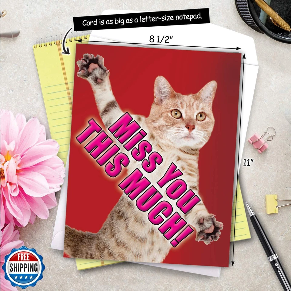 NobleWorks - 1 Jumbo Animal Miss You Card w/Envelope (XL 8.5 x 11 Inch) - Cut - Image 3 of 4