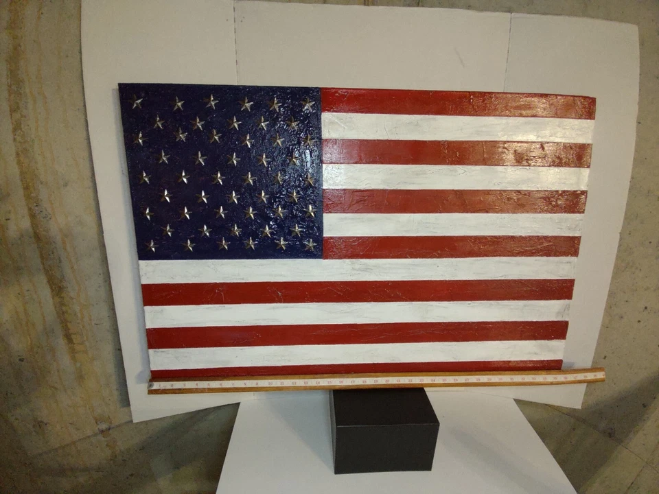 USA Flag Large Oil/Acrylic Clear Signed Original  Painting 24 X 36 Inches COA  - Image 4 of 4