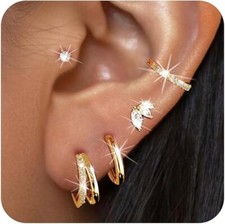 5 Pairs 14K Gold Plated Lightweight Small Gold Hoop Earrings for Women