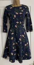 HOBBS NAVY CREAM FLORAL FIT FLARE DRESS UK 8 WORK OCCASION SMART