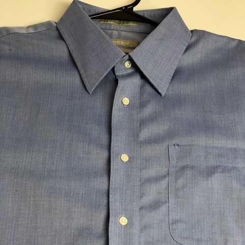 Dress Shirt 17 33 XL Blue Wrinkle 