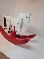 Vintage Style Rocking Horse Toy Wood Handmade 11" X 8" Red White Rustic