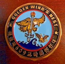 ROK Navy 609 Squadron Golden Wing's Nest Challenge Coin Korean Military Rare