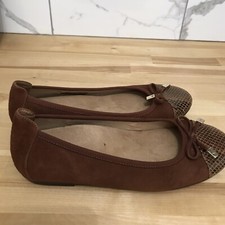 Vionic Spark Minna Brown Suede Leather Snakeskin Cap Toe Bow Ballet Flat 6.