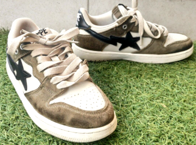 A Bathing Ape Bape Sta 93 Low White Khaki Sneakers Men's Size US 8 UK 7 EU 41 | eBay