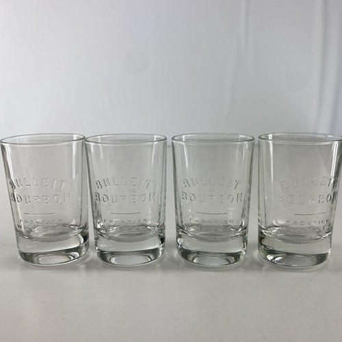 Set of 4 Bulleit Bourbon Frontier Whiskey Oval Rocks Glasses Heavy Base Italy