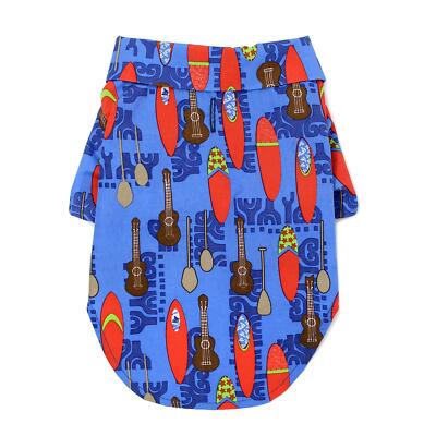 Doggie Design Hawaiian Dog Camp Shirt Blue Ukuleles Surfboard XS 2XL