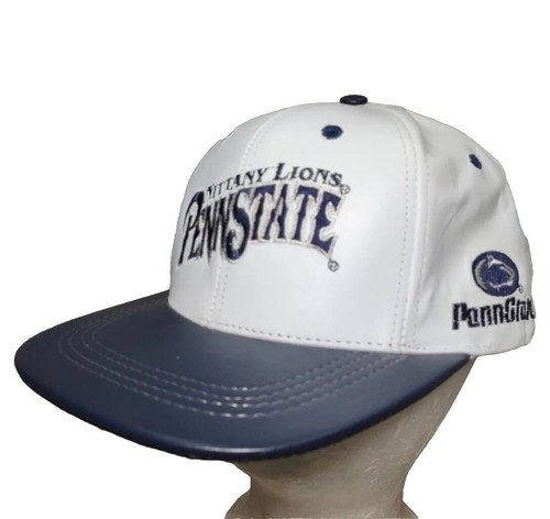 VTG Penn State Nittany Lions WHITE / BLUE LEATHER SnapBack Hat Cap PSU MODERN
