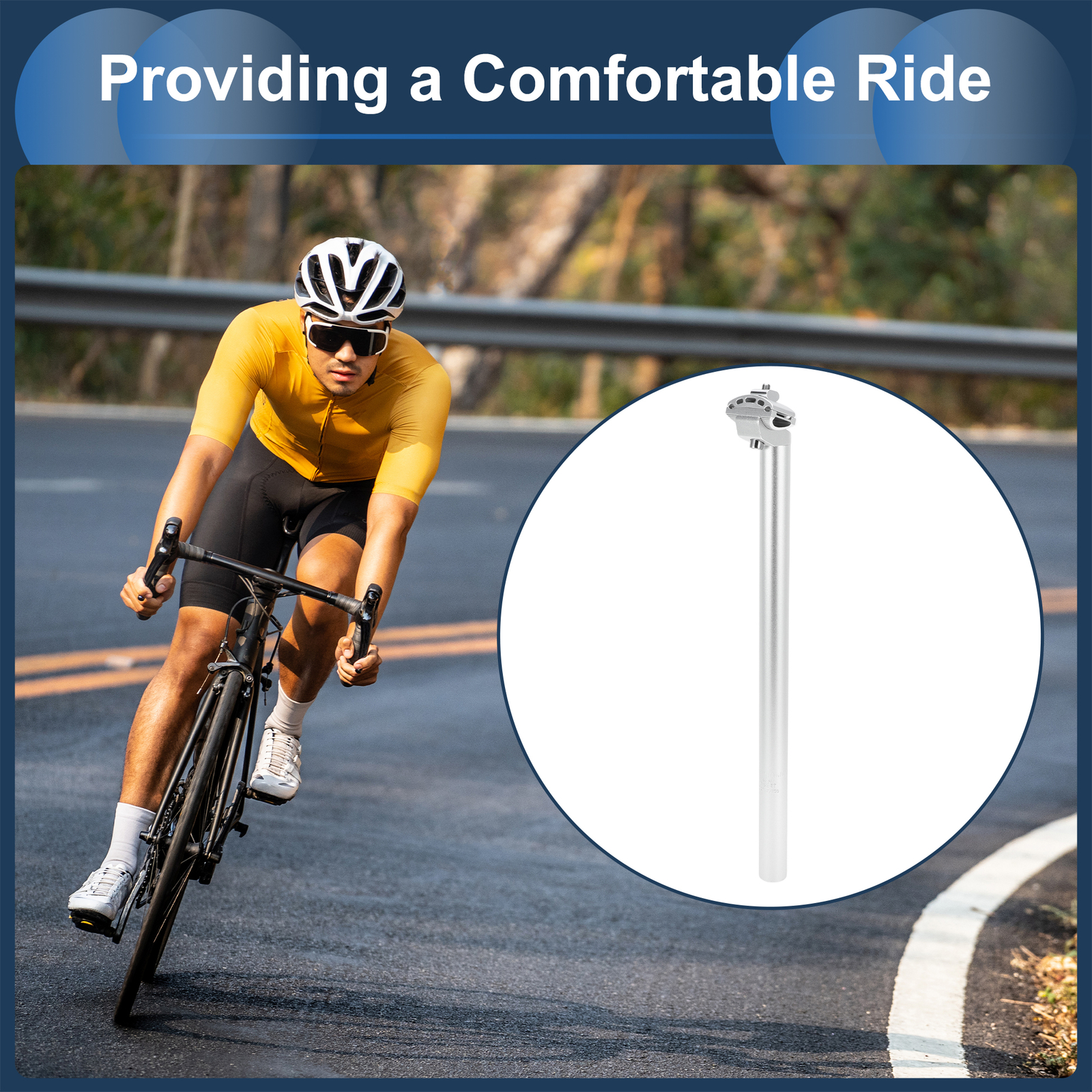 Bike Seat Post Adjustable with Fixing Clip Silver Tone