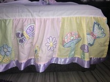 Kidsline Girls Pink Crib Skirt Butterflies Flowers Ladybugs Mushrooms Snails