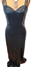 BLACK SEQUIN EVENING GOWN ,FLOOR LENGTH , OLD HOLLYWOOD SZ M SEXY & ELEGANT