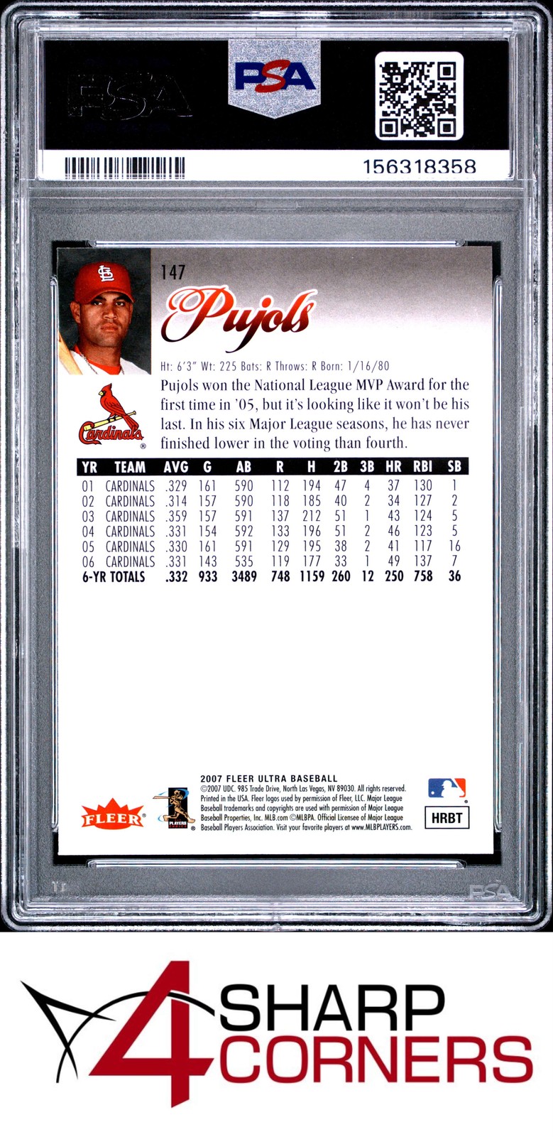 2007 ULTRA #147 ALBERT PUJOLS CARDINALS PSA 10 view 2