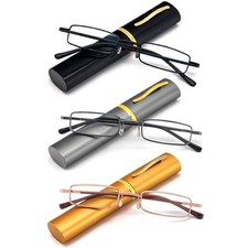 3 Pack Slim Pen Reading Glasses Small Tube Stylish Readers Women Men Spring