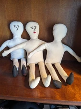 3 Country Primative Folk Art Rag Dolls Cloth Body unfinished