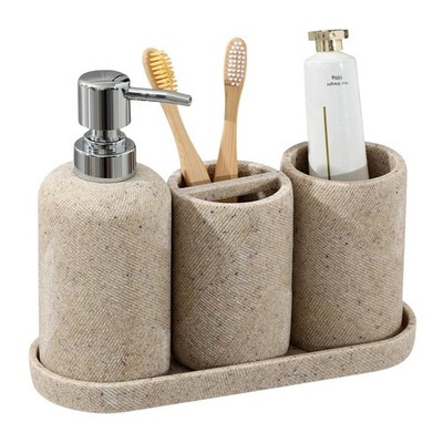 Bathroom Accessories Set, Organizer Countertop, Soap Beige 4pcs 