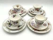 Mismatched Teacup Trios Set of 4 Famous Makers Dresden Colclough Royal Albert