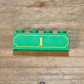 LEGO Green Brick 1x4 with Yellow '1' and Fancy Outline Pattern 3010pb119