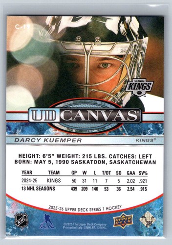 2025-26 Upper Deck Series 1 #C-19 Darcy Kuemper UD Canvas LA Kings - Picture 2 of 2