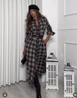 ZARA NWT WOMAN SS25 PLAID PLEATED MIDI DRESS BROWN-BLUE | 9387/020 | eBay
