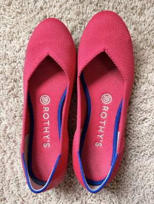 Rothy's Women's Pink Knit Slip-On Flats w/ Blue Trim Lightweight US 7