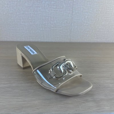 Steve Madden Santana Tan Clear Chain Link Block Heel Slide Sandals Womens 8M