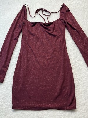 Lucy In The Sky Dress Womens M Burgundy All Over Sparkles Mini Night Out USA