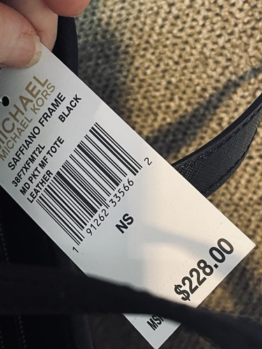 NEW! MK Michael Kors Saffiano Frame Black Leather Tote Bag Purse Handbag $228 - Picture 7 of 14