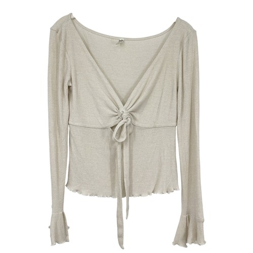 Free People Say When Long Sleeve Size Small Waffle Knit Ruffle Festival - Afbeelding 2 van 9