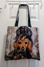 3 Dachshunds Puppies on a Tote Bag - New, Purse, Diaper Bag, Weekender