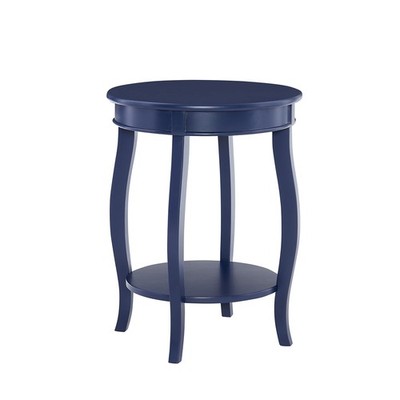 Phipps Navy Blue Round Side Table with Shapely Legs and Shelf