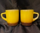 Set of 2 Vintage Fire King Yellow D Handle Mugs Stackable 10B3