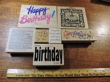 Happy Birthday Rubber Stamps Wood Mounted Lot of 7