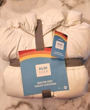 XL Aldi Gear Quilted Zip Vest White Logo On Detachable Hood Relax Fit 