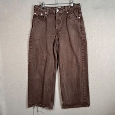 Zara Womens Size 6 Brown Denim Wide-Leg Jeans Raw Hem Cotton