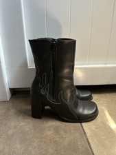 Harley Davidson Sz 7.5Black Leather Scorch Flame Block Heel Biker Boots Womens