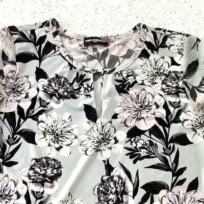 Karl Lagerfeld Paris Womens Medium Mint Black & white floral flutter sleeve 