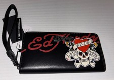 Ed Hardy Zip Around Wallet Wristlet New Love Kills Slowly Skull and Roses