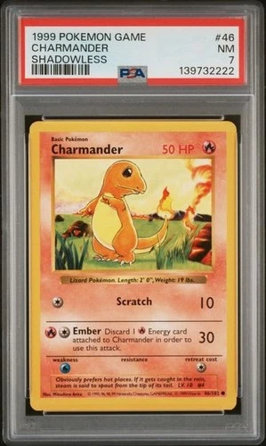 POKEMON GAME BASE SET CHARMANDER 1999 SHADOWLESS #46 PSA 7