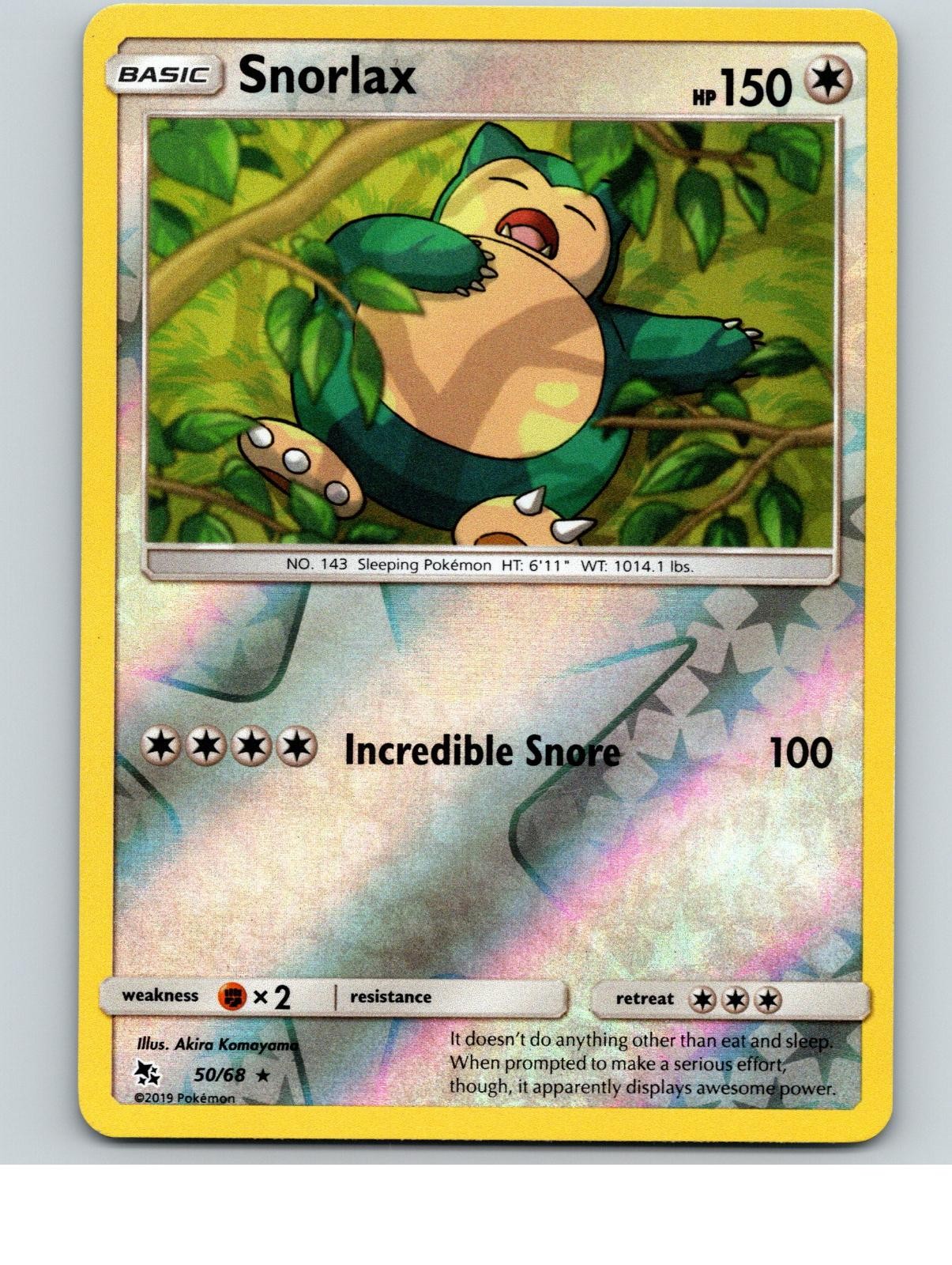Snorlax 50/68 Rare Hidden Fates Pokemon Reverse Holo Near Mint