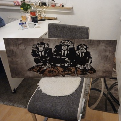 Holzbild 3 Affen nichts sprechen nichts hören nichts sagen  100 x40 cm