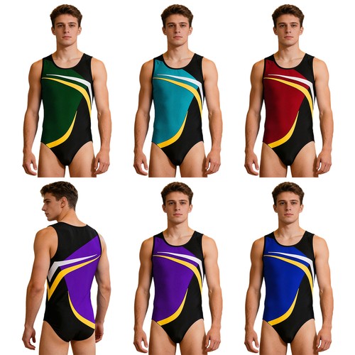 Herren Body Farbblock Turnanzug U-Ausschnitt Overall Wettbewerb Sport Training - Bild 3 von 34