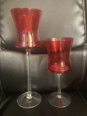 Set Of 2 Ruby Red Crystal Wine Glasses 11.5'' And 8.5'' Tall