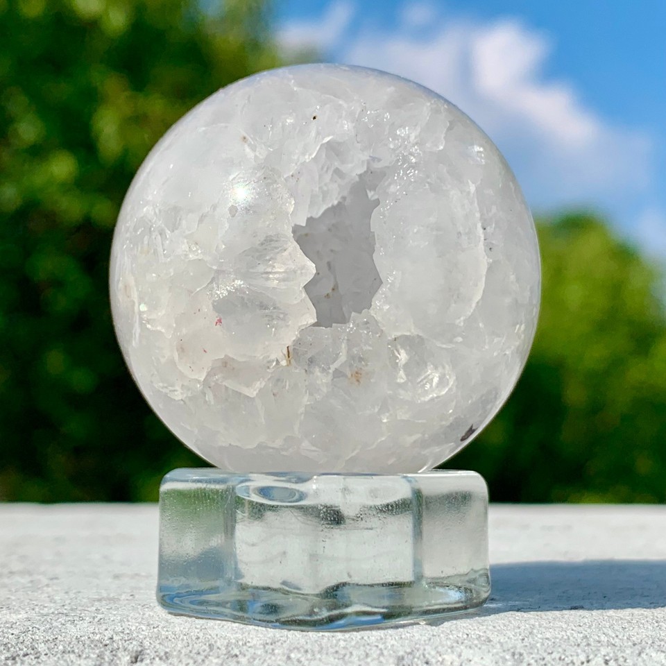 97G Natural White Morocco Geode Agate Crystal Quartz Ball Healing Reiki ...