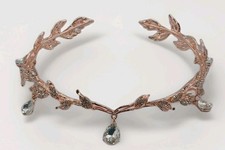 Crystal Rhinestone Tiara Crown Beaded Headband Rose Gold Bride Wedding Princess