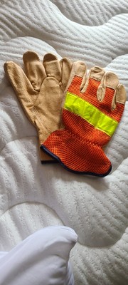 Hi Vis Mesh & Leather Work Gloves Size X Large Scotchlite Reflective