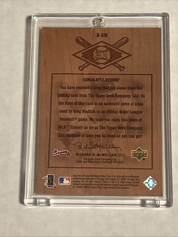 2001 SP Game Bat Edition Milestone - Bound for the Hall Greg Maddux #B-GM (MEM) - Image 2 of 2